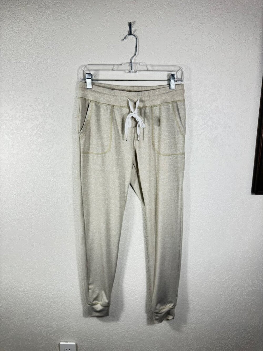 ZYIA Active Joggers Womens S Heather Oatmeal Tan Drawstring Pockets Lounge Pants